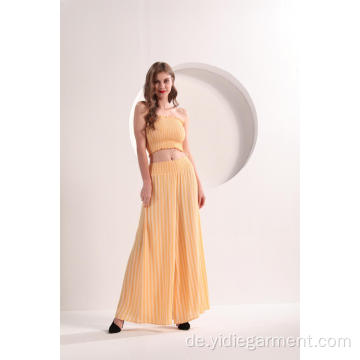 Frauen Yellow Strip Wide Leg Pants